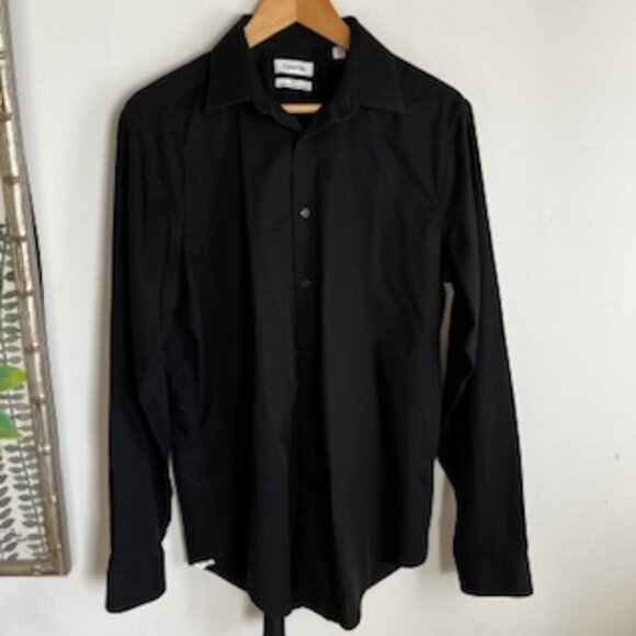 🧡3/15 Calvin Klein Slim Fit Performance Non-Iron Black Shirt Men's 16 34/35 - Picture 1 of 11